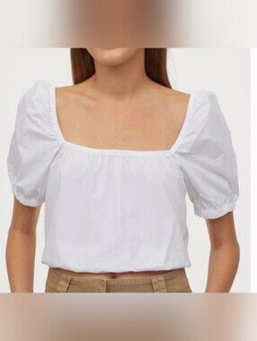 H&M White Square-Neck Puff Sleeve Crop Top